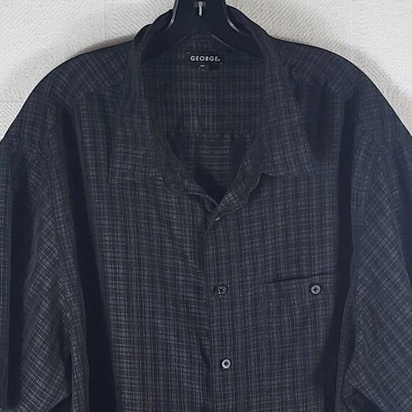George Black Grey Check Poly SS Button Chest Pocket Button Up Shirt Sz 3XL 54-56 - Picture 2 of 16